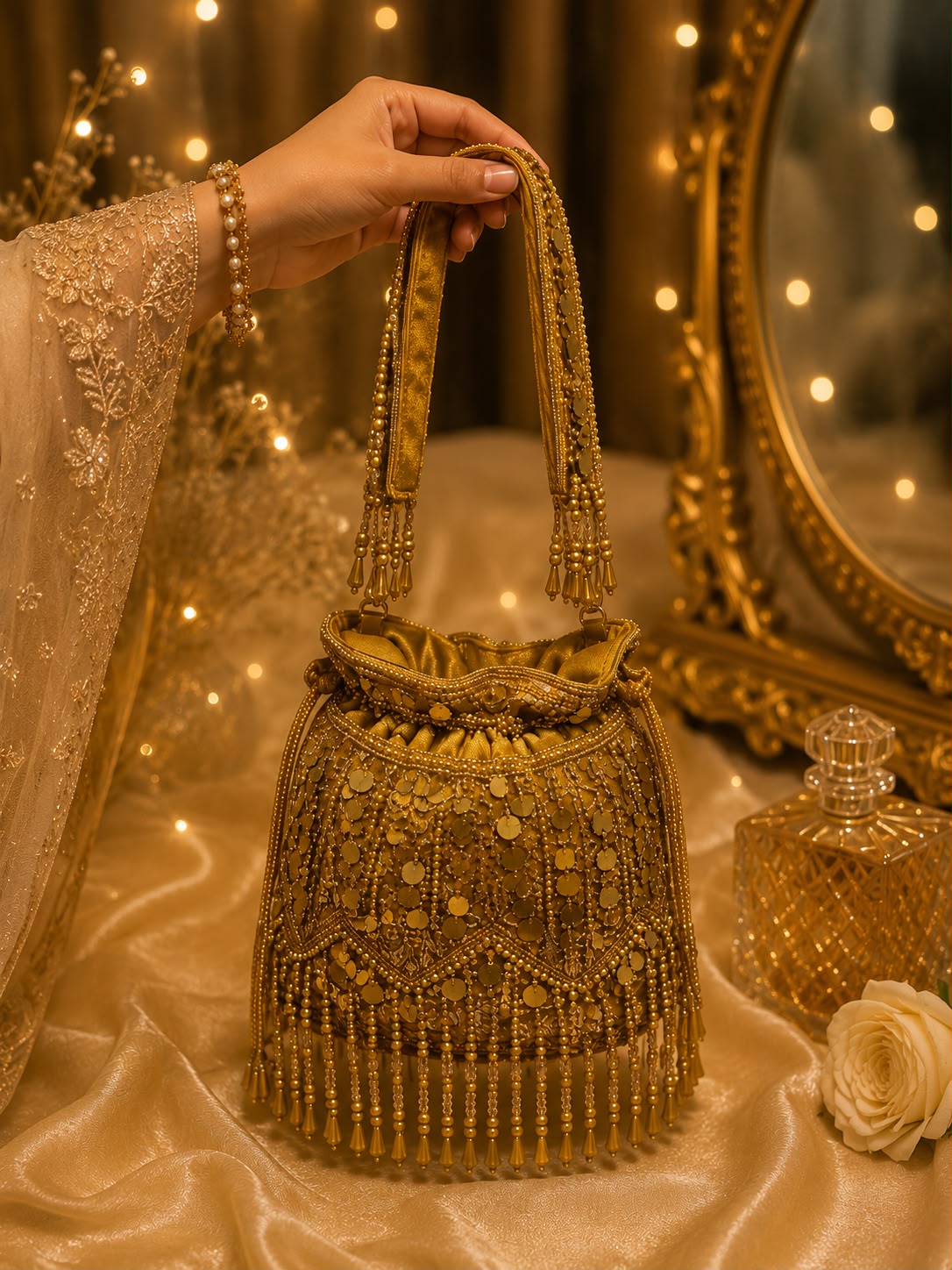 Mastani – Golden Beaded Potli Bag